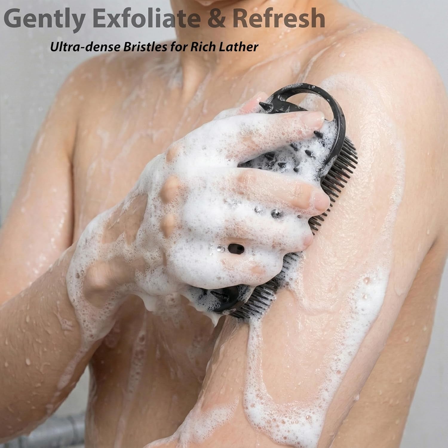 2 PC Silicone Exfoliating Body Scrubber, 2 in 1 Silicone Body Shampoo Brush, Soft Silicone Loofah for Sensitive Skin, Shower Silicone Hair Scalp Massager, Easy to Clean, Lather Well (Grey&Black)