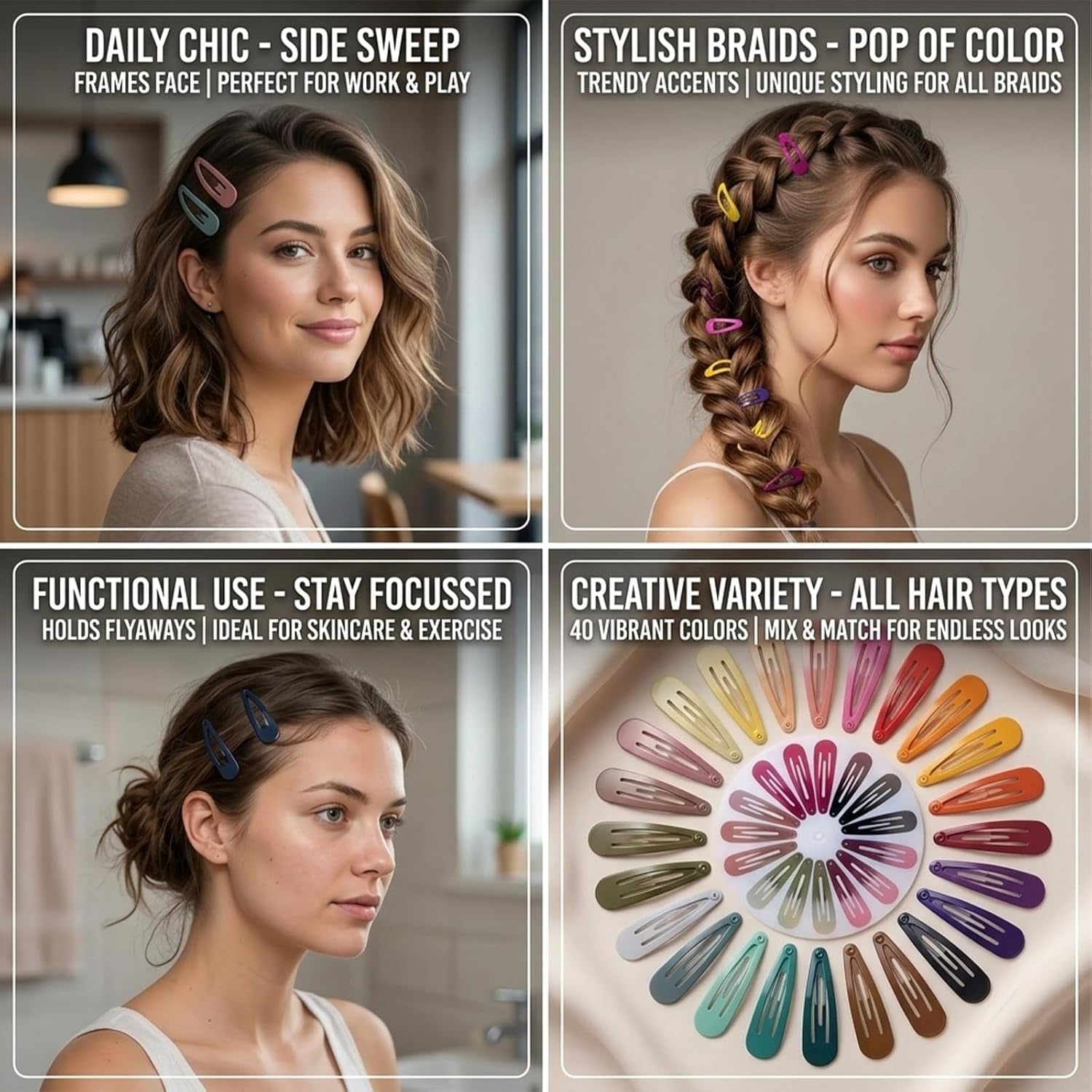 120 Pack Colorful Barrettes, 2 Inch Barrettes Metal Snap Hair Clips Candy Color Hair Accessories for Kids Teens, Toddlers,Women(40 Colors)