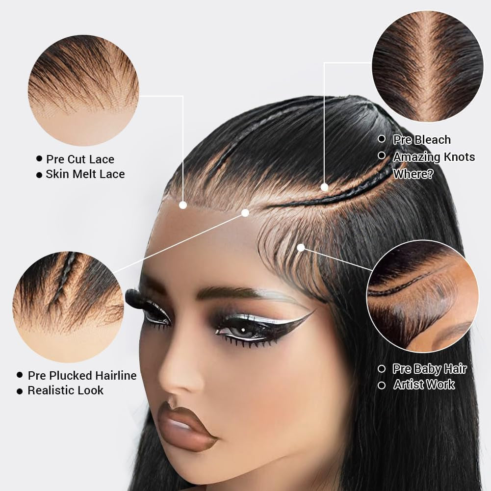 250 Density HD Lace Front Human Hair Wigs for Black Women 15A Grade Bleach Knots Glueless Wear and Go 9X6 Pre Braided Wig 9X6 Straight Lace Frontal Wigs Human Hair Pre Plucked Pre Cut 26Inch
