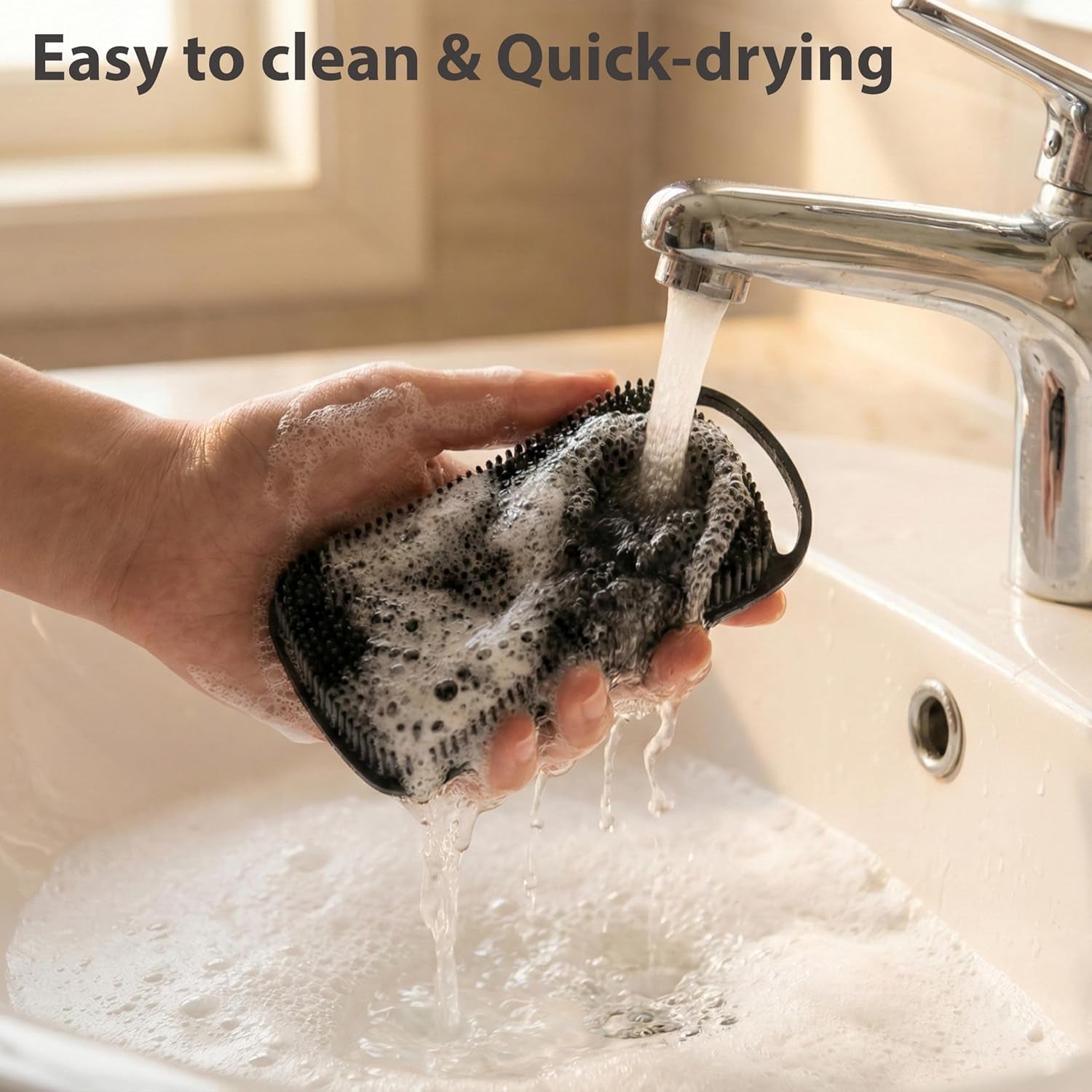 2 PC Silicone Exfoliating Body Scrubber, 2 in 1 Silicone Body Shampoo Brush, Soft Silicone Loofah for Sensitive Skin, Shower Silicone Hair Scalp Massager, Easy to Clean, Lather Well (Grey&Black)